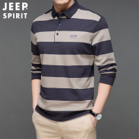 JEEP SPIRIT吉普男士T恤纯棉条纹长袖体恤衫商务休闲翻领POLO衫男t恤上衣