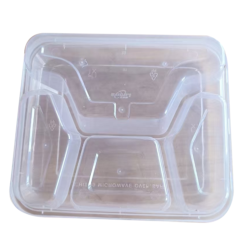 鲁奇亚普通一次性饭盒长方形带盖透明方四格1000ml 150套