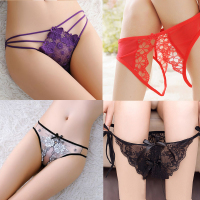 [4条装]露黛茜2021春夏情趣内衣蕾丝内裤缕空透明性感女式情趣内裤诱惑低腰开档免脱T裤网纱丁字裤骚透视成人夫妻调情睡衣