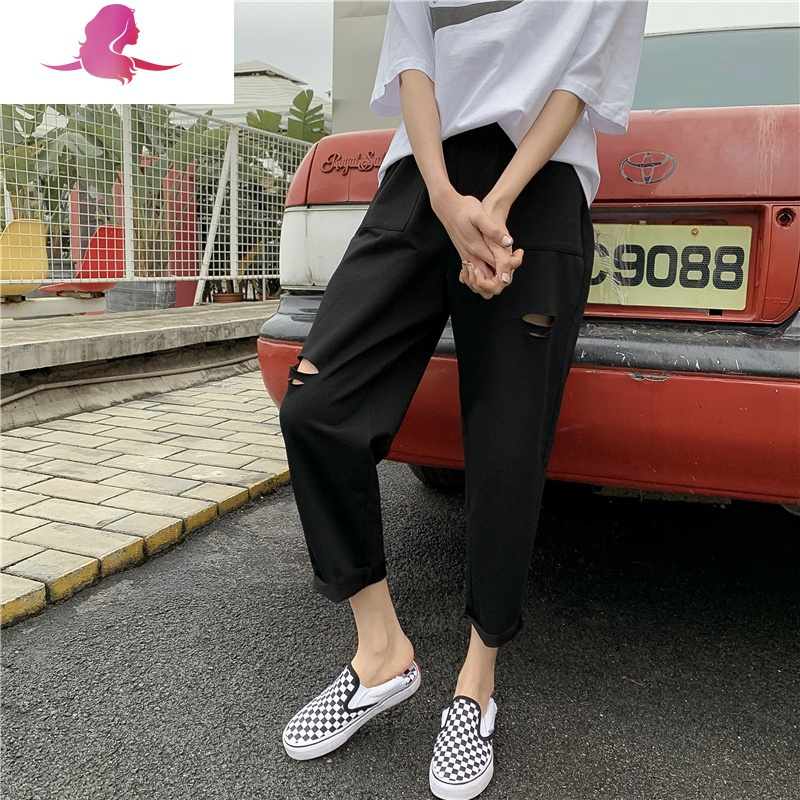 艳如飞春夏季薄款休闲裤女宽松直筒七分阔腿运动裤萝卜裤小个子八分裤子