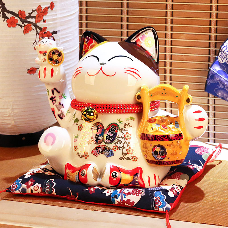 摆件卡通猫储蓄罐摇手猫店铺开业礼品大小号陶瓷存钱罐26cm高腰缠万贯