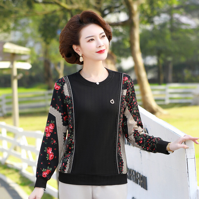 妈妈装春装短款上衣长袖春季中老年女装时尚女士休闲婆婆小衫衣服