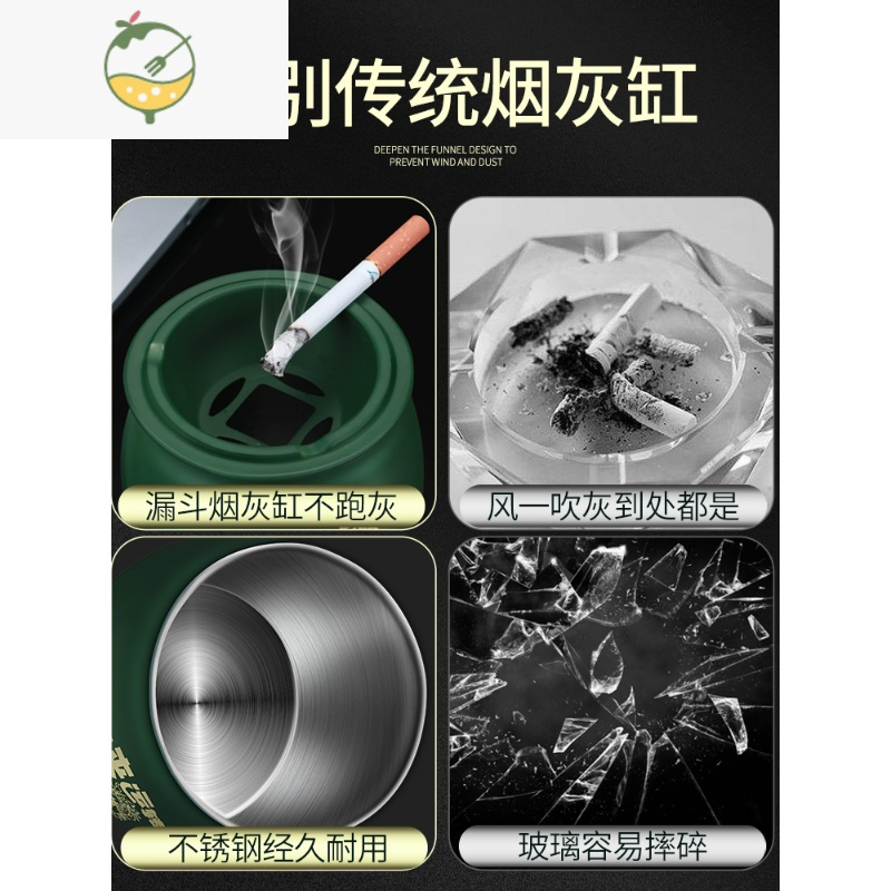 YICHENG烟灰缸家用客厅卧室防飞灰办公室高级感创意个性潮流防摔漏斗轻奢 升级款[绿]狮来运转+防滑垫