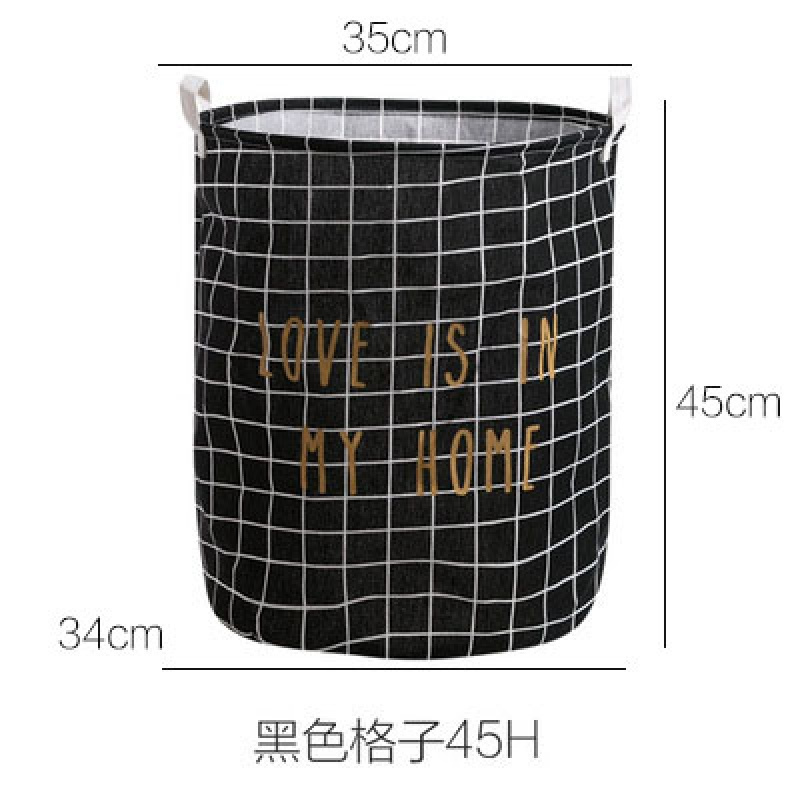 家柏饰(CORATED)帆布脏衣篮大号玩具衣物收纳筐布艺脏衣服衣篓收纳桶脏衣桶 黑色格子45H其他