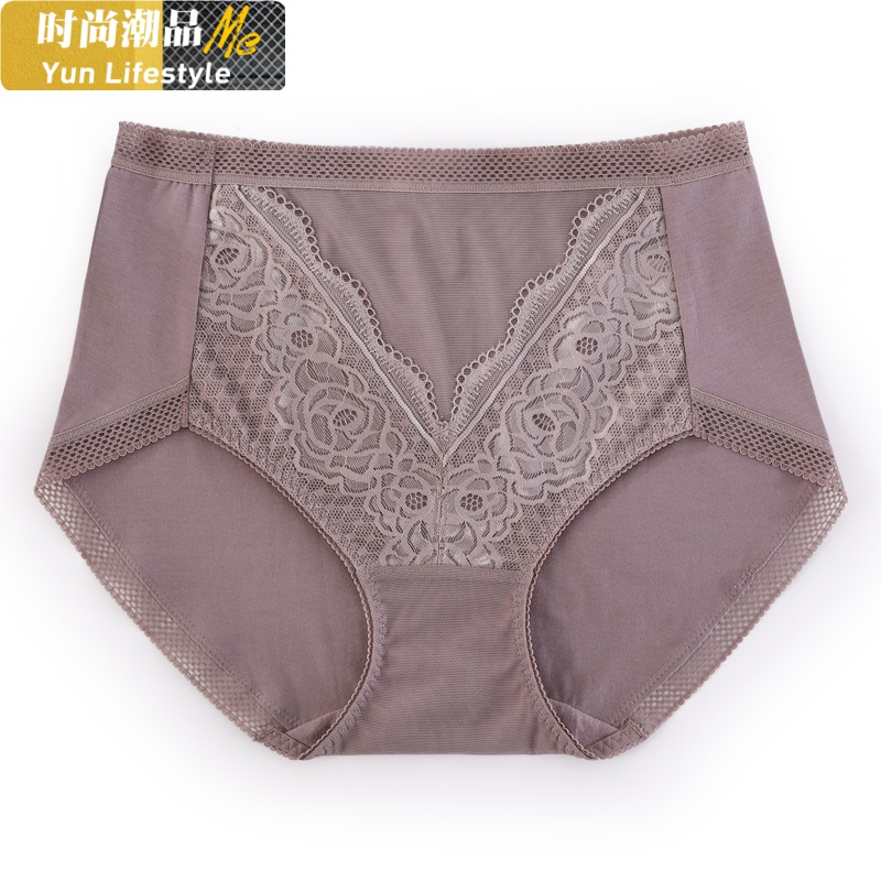 YUNWUXIN4条莫代尔面料女士内裤棉裆高腰包臀蕾丝性感大码三角裤头内裤