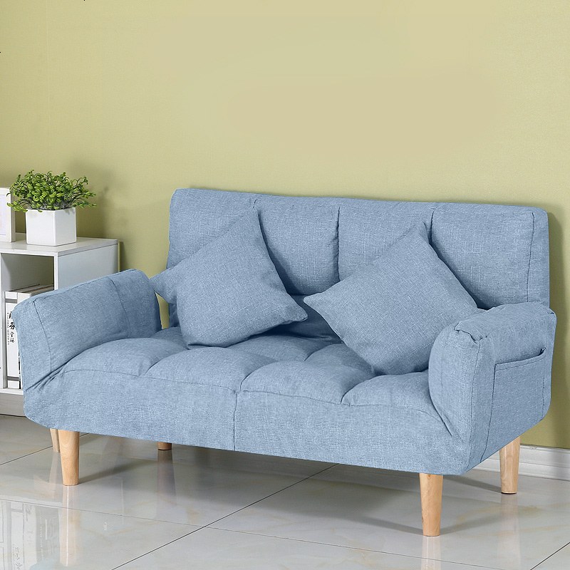 出租房卧室房间双人沙发小户型客厅简易可折叠拆洗宿舍懒人沙发床 浅蓝（特别款YD）/送2抱枕_多功能沙发 null