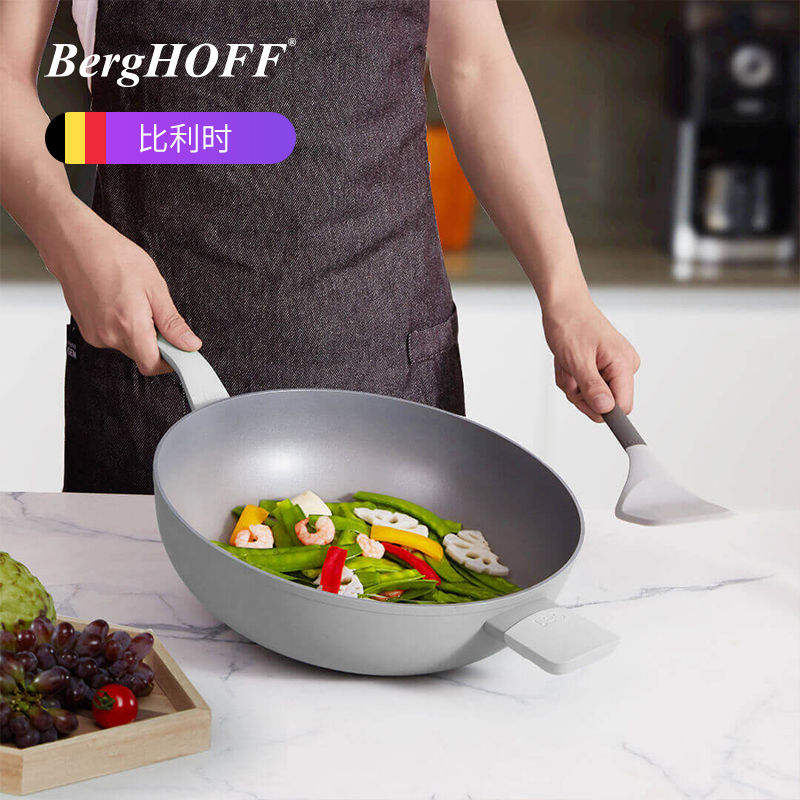 贝高福(Berghoff)锅具 Leo系列 炒锅 月球灰(BH0102002) 不粘锅 炒菜锅电磁炉燃气灶通用32cm
