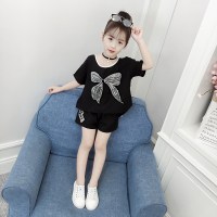 巴斯贝塔女童夏装亮片蝴蝶结短袖套装160码建议身高150cm左右 130码建议身高120cm左右 黑色