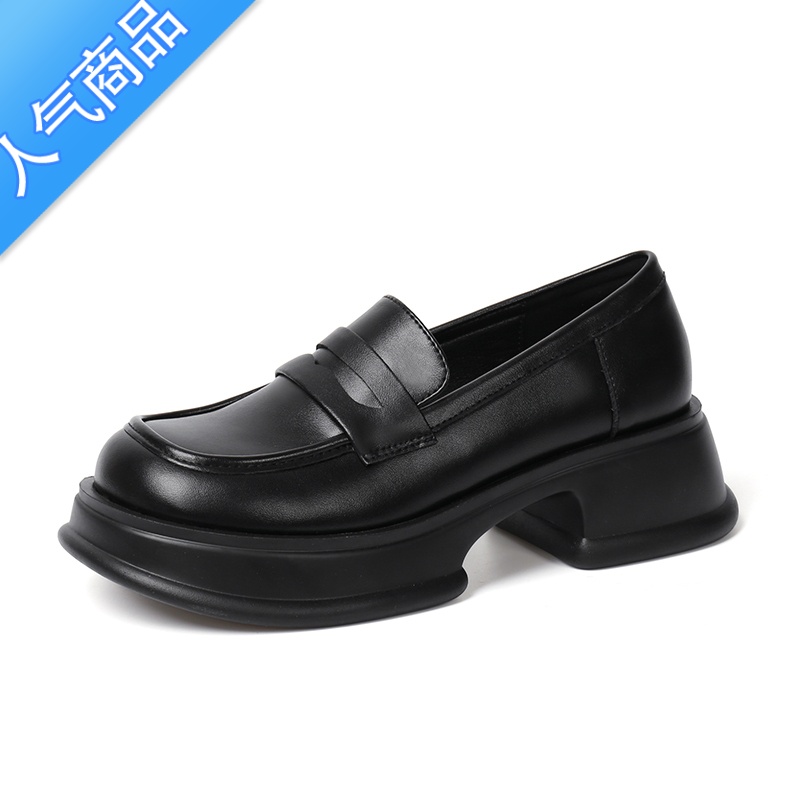 SUNTEK厚底乐福鞋女2023年新款一脚蹬jk松糕单鞋子英伦风增高小皮鞋高清大图