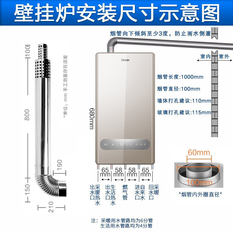 Haier/海尔壁挂炉天然气20KW L1PB20-HM(T) 采暖炉纤薄体积 家用供暖全屋热水洗浴 APP远程温控