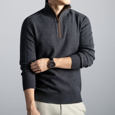 半拉链提花毛衣男加厚550克2025秋冬季新款半高领打底男士羊毛衫 XL 黑灰