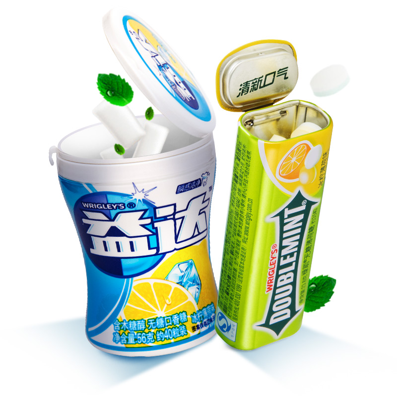 益达木糖醇无糖口香糖冰柠味40粒瓶装56g瓶绿箭薄荷糖冰柠薄荷味35粒