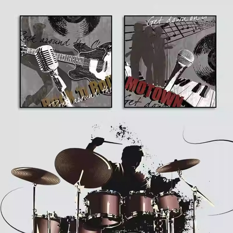 欧式音乐钢琴吉他乐器装饰画音乐舞蹈艺术教室装饰挂画 01款986 30*30cm 无框挂画黑变 质感布纹膜高清大图