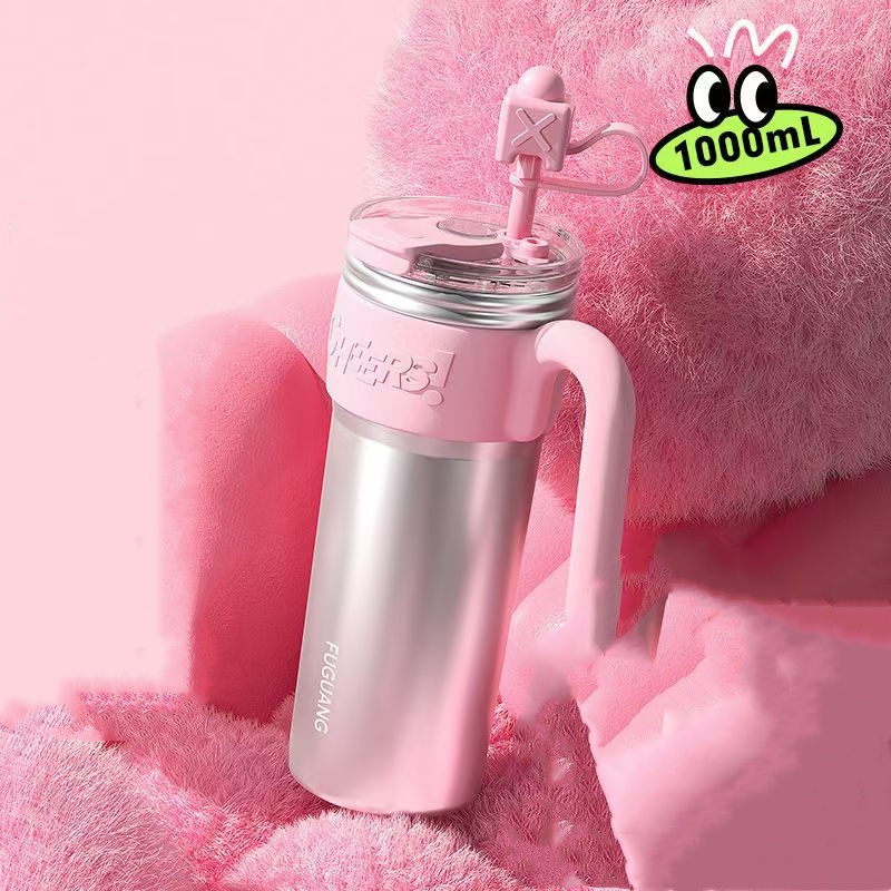 富光FGZ2369-1000巨无霸保温杯网红吨吨吸管杯银色1000ml高清大图