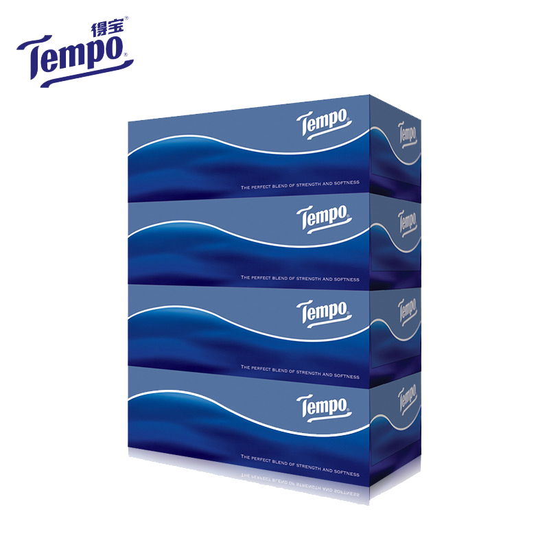 得宝(tempo)加厚维达天然无味抽纸面巾纸硬盒餐巾纸 3层90抽/盒*4盒