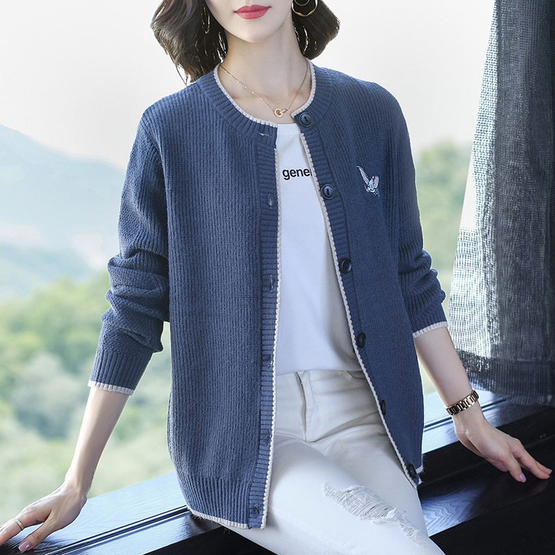 suntek初秋女士针织衫小开衫外搭上衣春秋季薄款毛衣短外套宽松外穿