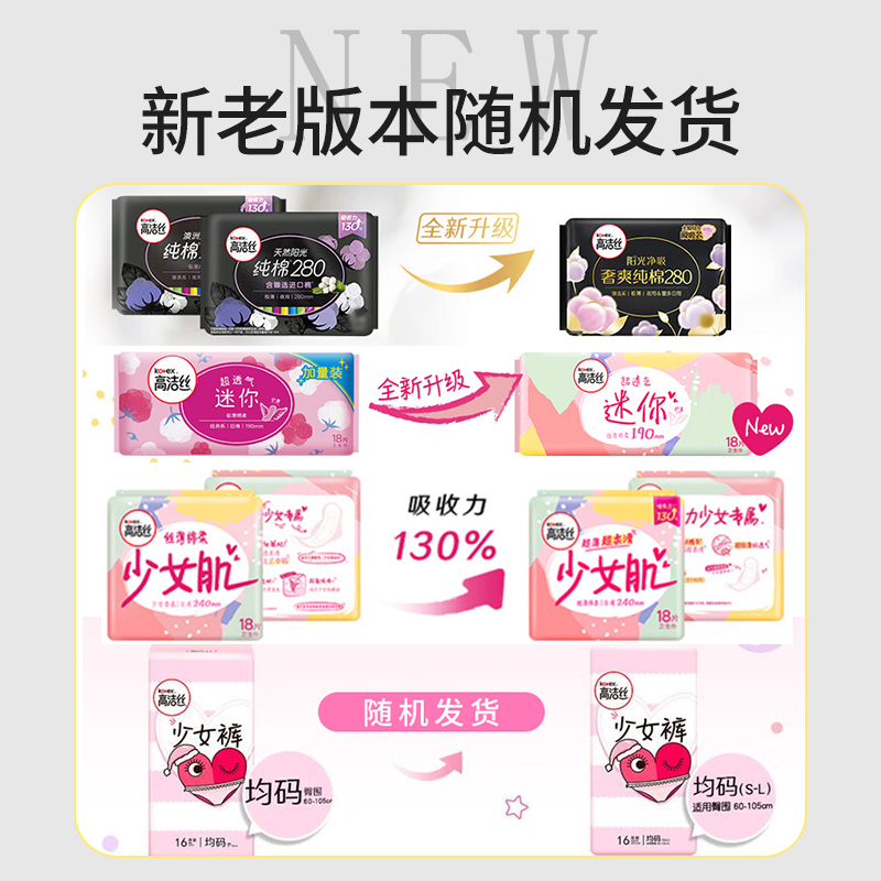 高洁丝 日夜用全套组合64片(安睡裤16条+日240mm18片+夜280mm12片+护垫190mm18片)高清大图