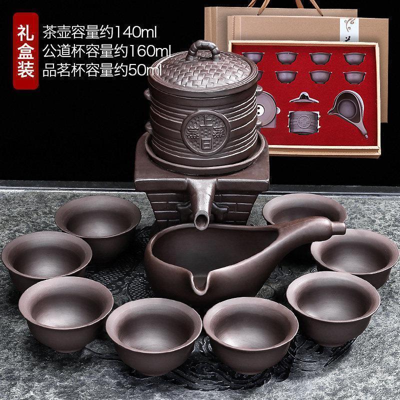 家柏饰(CORATED)紫砂自动茶具礼盒装家用陶瓷泡茶壶石磨懒人功夫泡茶旋转复古高清大图