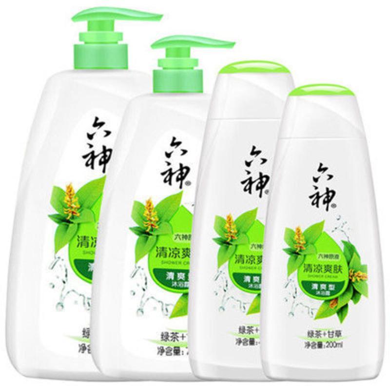 六神清凉爽肤沐浴露450ml1L1.5L 绿茶甘草易冲洗持久留香家庭装 一瓶甘草除菌滋润型沐浴露