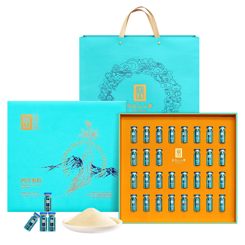 长白山人参西洋参粉粉质细腻参味浓郁汤色透亮入口回甘盒装90g