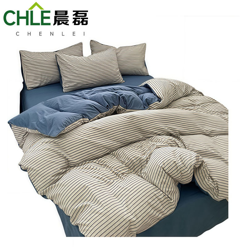 晨磊 床上四件套 180*220cm(白蓝条)套高清大图