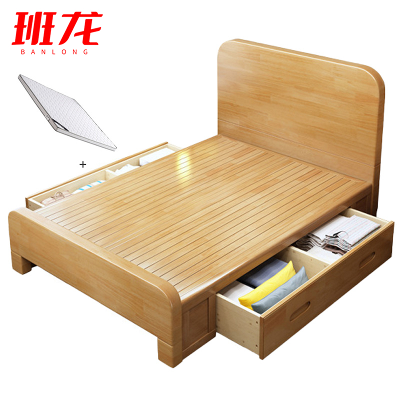 班龙高箱床1.2*2米+床垫原木色套高清大图