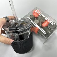 冷萃咖啡杯ins风透明带盖玻璃水杯随行吸管杯迷你小号便携杯子 咖啡杯(350ml)(单杯带盖)