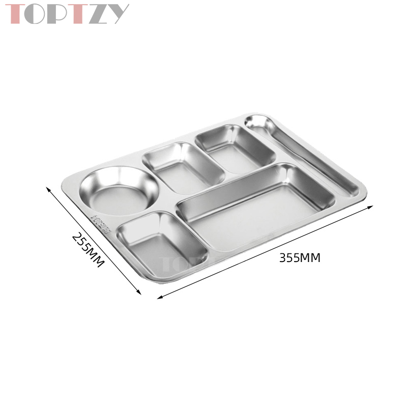 toptzy TZ5071744 304不锈钢餐盘学校食堂饭盘快餐盘 中圆五格(带勺位)高清大图