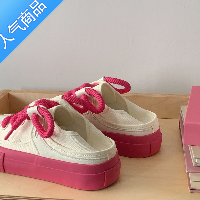 SUNTEK社会猪 限定草莓女鞋帆布鞋休闲百搭板鞋厚底一脚蹬透气小白鞋高清大图