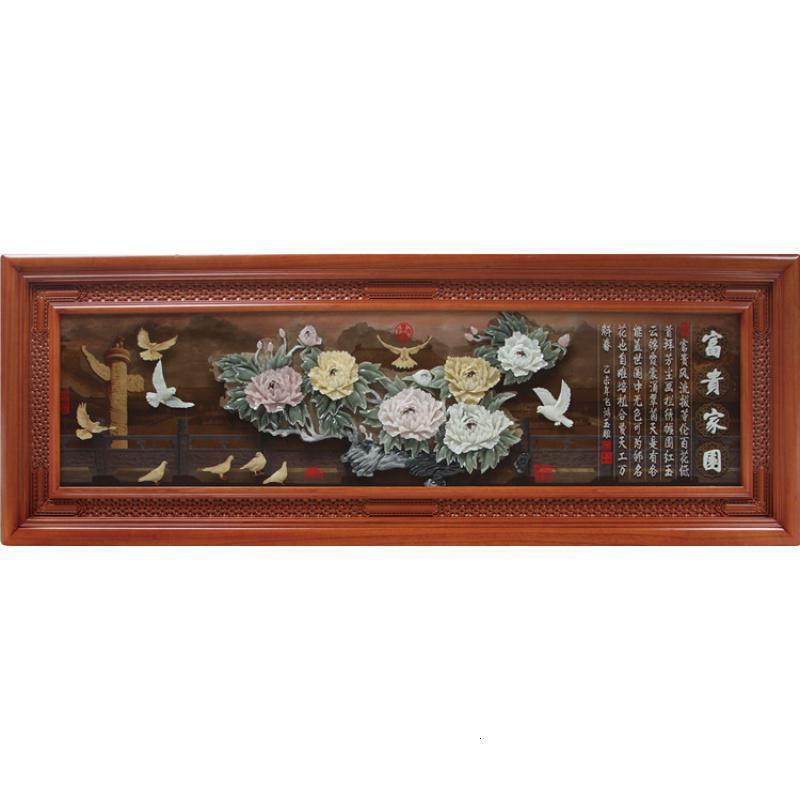 家柏饰(CORATED)中式背景墙玉画挂件 客厅沙发单幅装饰画 东阳仿古木牌匾壁挂 八骏图 82*22030mm厚板高清大图