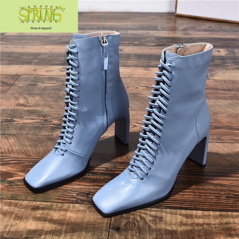 语娄女士短靴600862219194 欧洲站女鞋高跟短靴女春秋单靴方头高跟鞋粗跟靴子绑带帅气马丁靴语娄 价格图片品牌报价 苏宁易购梦舟鞋靴专营店