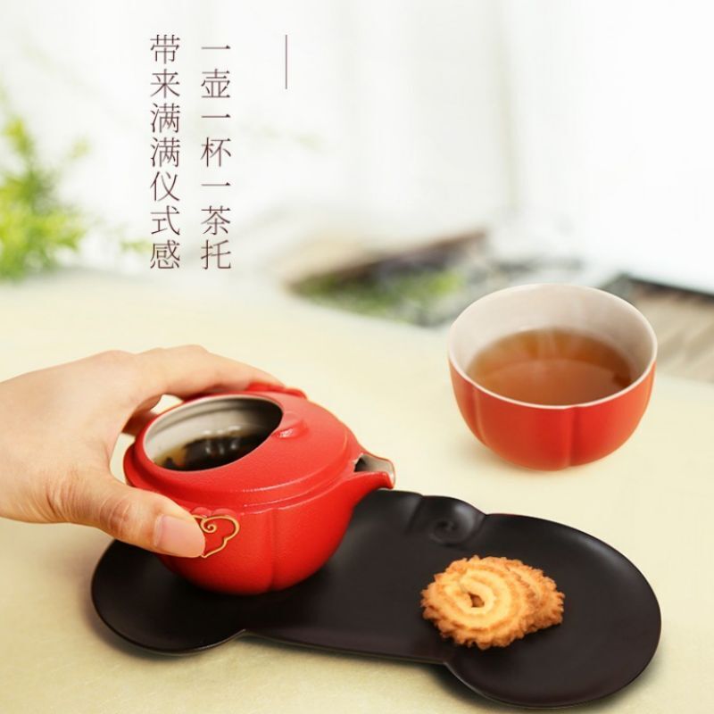 陆宝 祥云如意随手泡 泡茶杯旅行茶具套装收纳便携式快客杯带托盘泡茶送礼 1壶1杯1活水球1携行袋高清大图