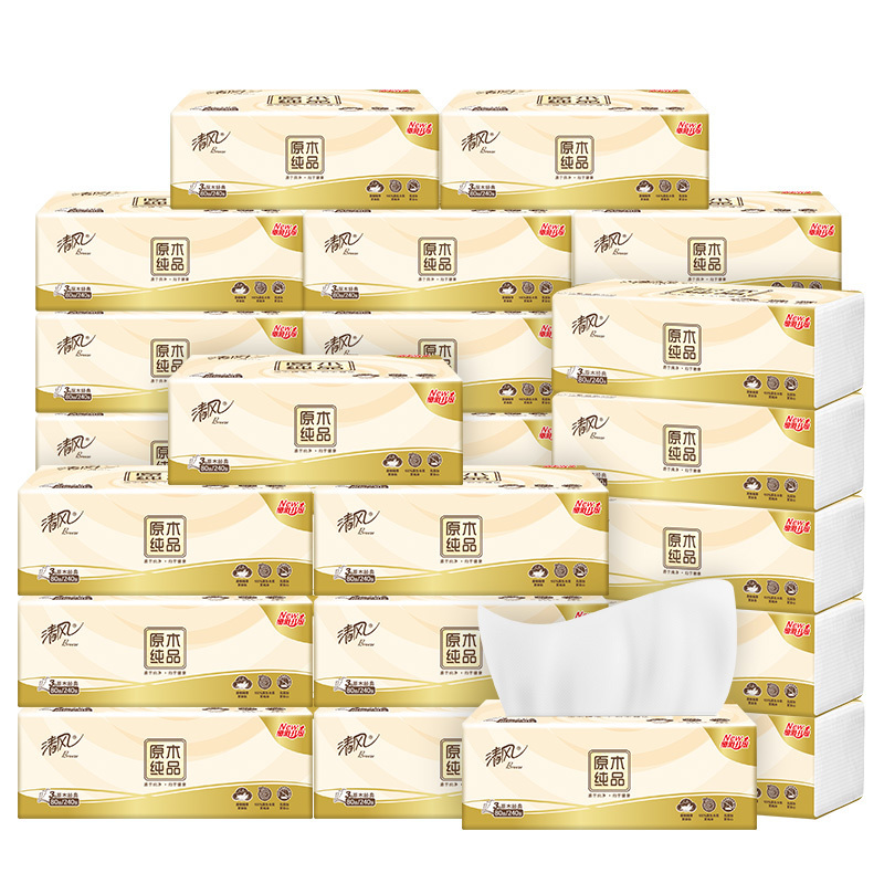 清风 AR10YHF原木纯品3层全压花80抽S码抽纸 30包-箱装