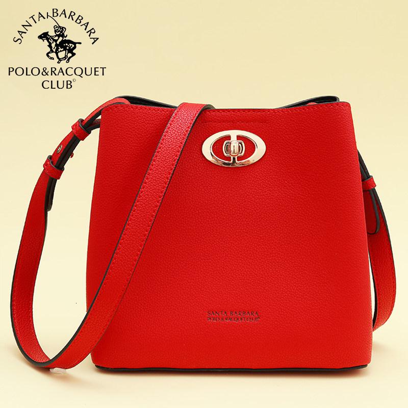 圣大保罗 女包2020新款牛皮红色结婚单肩斜挎包多功能品牌水桶包新款