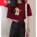 YIBUSHENG今年流行酒红色短袖t恤设计感小个子女生多巴胺穿搭短款正肩上设 L 酒红色高质量版