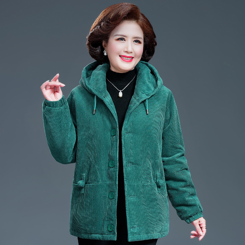 basket50岁妈妈冬装棉服外套加厚短款灯芯绒中老年人女装小棉袄棉衣