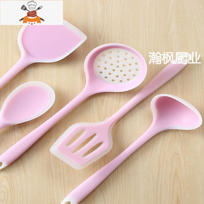 可高温硅胶锅铲套装家用不粘锅专用铲厨具套装炒菜铲子汤勺漏勺 敬平 半透粉 饭勺(长22cm宽6cm)