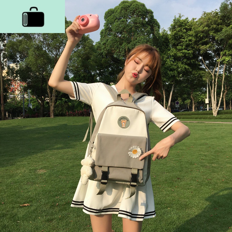 百搭双肩包女2020新款少女生背包高中生大学生初中生书包女中学生NEW LAKE 绿色【带挂饰】