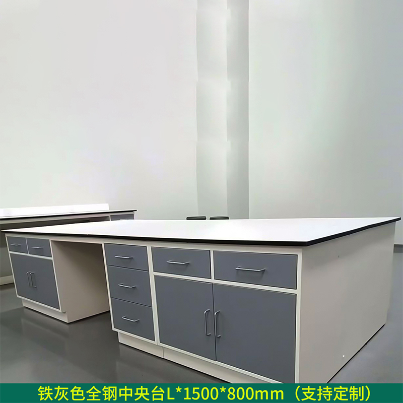 DXBG全钢实验台钢木PP边台柜试验台化验室工作台实验室桌操作台定制(每米单价)【工厂现做 7天内发货】 铁灰色全钢中央台L*1500*800mm