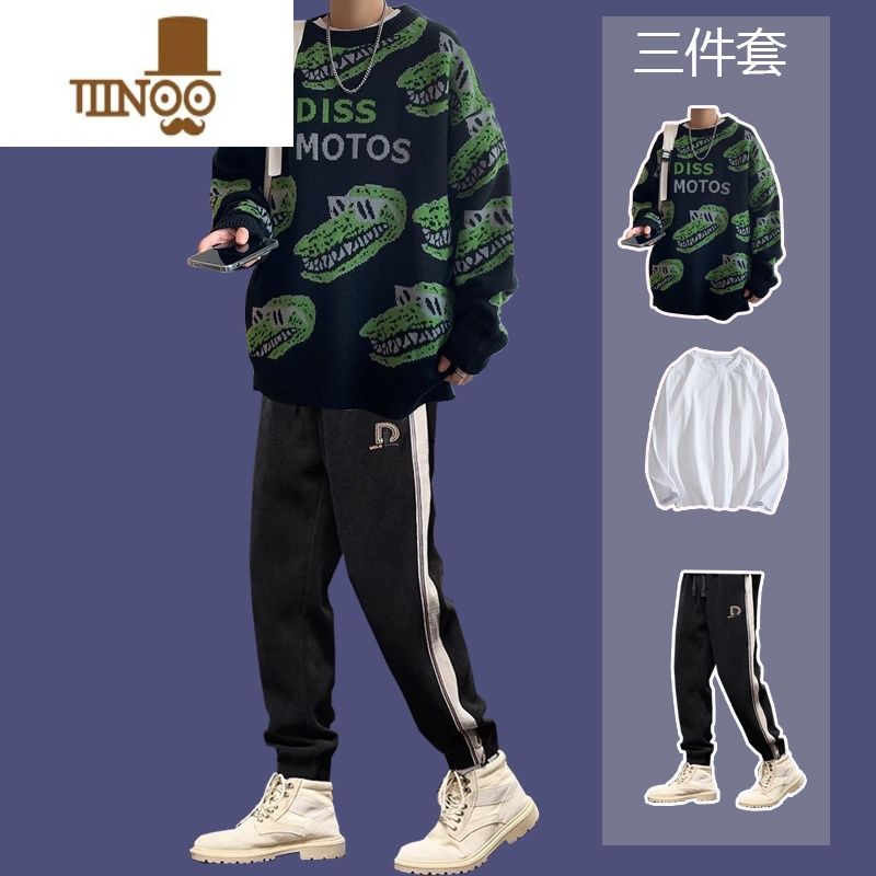 YANXU毛衣男款宽松慵懒风感日系复古针织衫套装搭配一套潮流高清大图