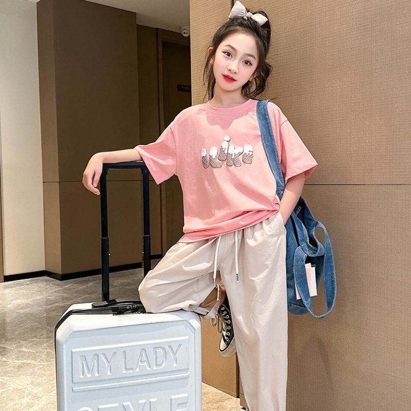 女童短袖夏装T恤夏季新款儿童半袖t女中大童装宽松上衣洋气潮 TT59粉红色一宽松升级版 160（建议身高160CM左右）