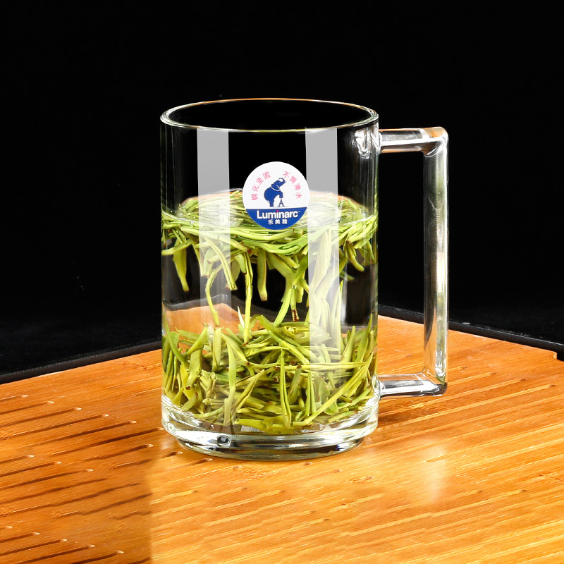 乐美雅玻璃杯家用透明带把茶杯大号水杯茶楼耐热防爆泡茶喝水杯子2只