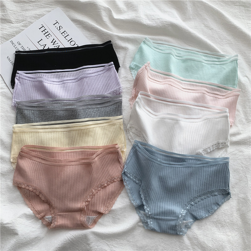 suntek少女内裤韩版日系学生可爱中腰透气性感蕾丝女士内衣三角裤四条