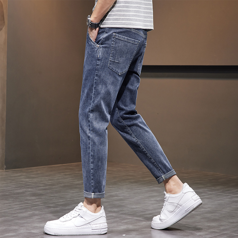 骄克雄狮jankeleone牛仔裤男2022年春秋新款修身小脚裤子男春季青年