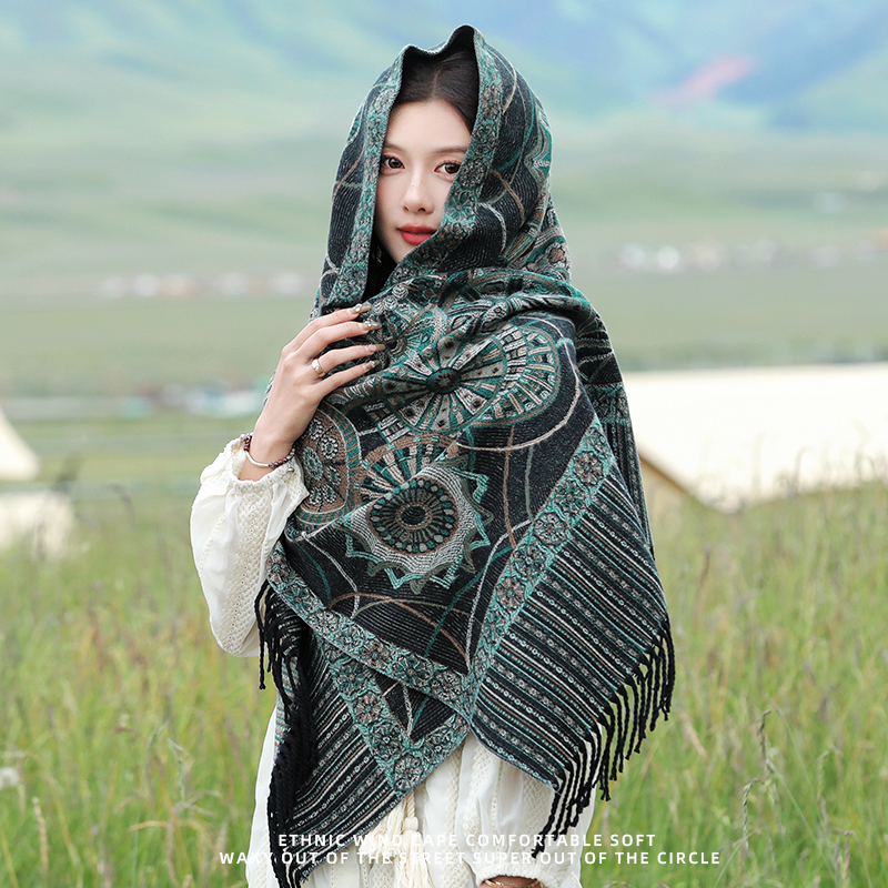 披肩女2025新款秋冬民族风保暖毯子斗篷披风冬季旅游外搭针织围保高清大图