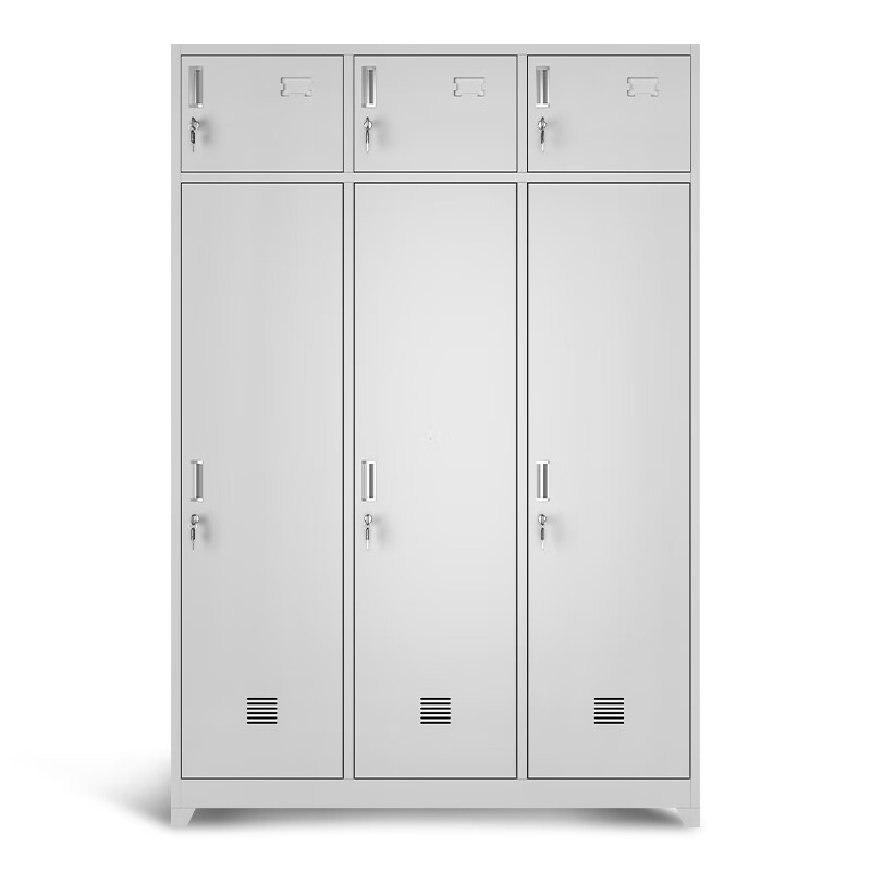 质凡 宿舍衣帽物品柜士兵柜铁皮柜储物柜更衣柜 三人柜高清大图