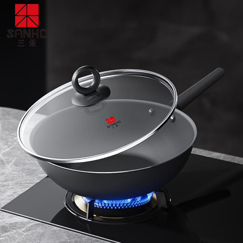 三禾(SANHO) 微纳无涂层不粘炒锅 30CM LC30S1 黑色高清大图