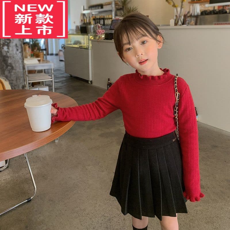 可莉允女童打底毛衣儿童花边领洋气针织衫加绒加厚秋冬2022新款童装图片