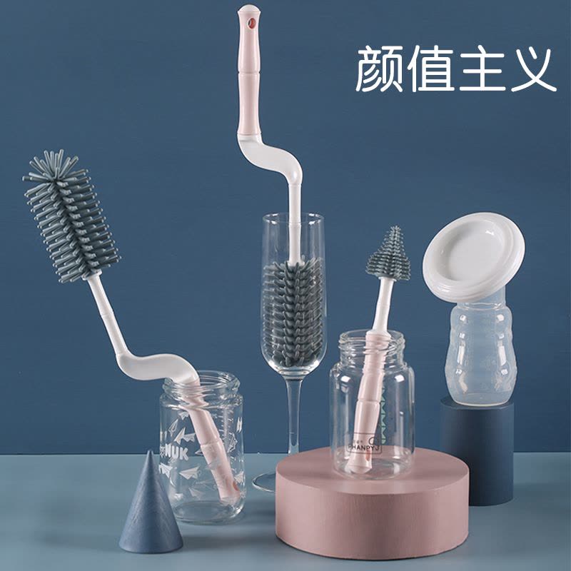 奶瓶刷子奶嘴刷阿斯卡利(ASCARI)清洁刷套装硅胶婴儿奶瓶刷便携清洗360度旋转 奶瓶刷[青柠绿](送吸管刷)图片