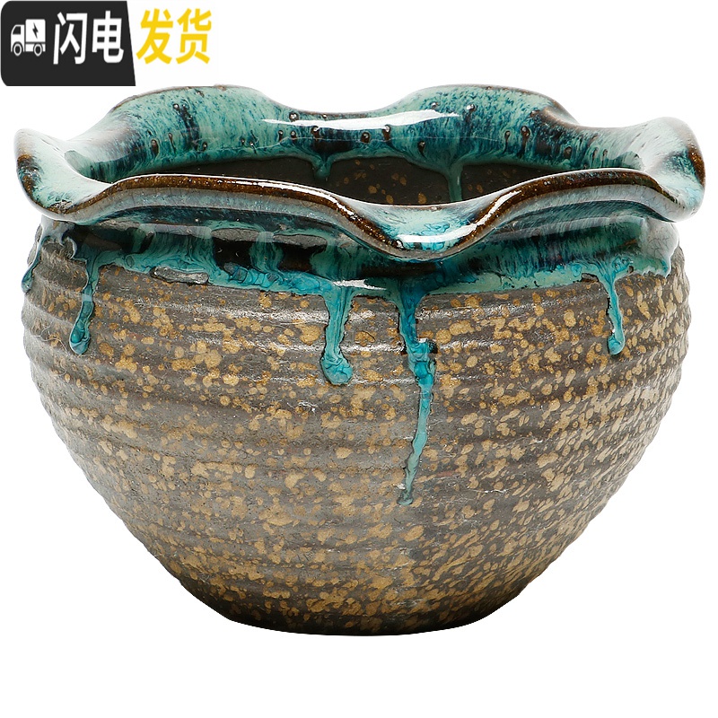 三维工匠多肉花盆粗陶复古透气大口径大号老桩肉肉盆陶罐 TZ-4-14 如图花盆容器高清大图